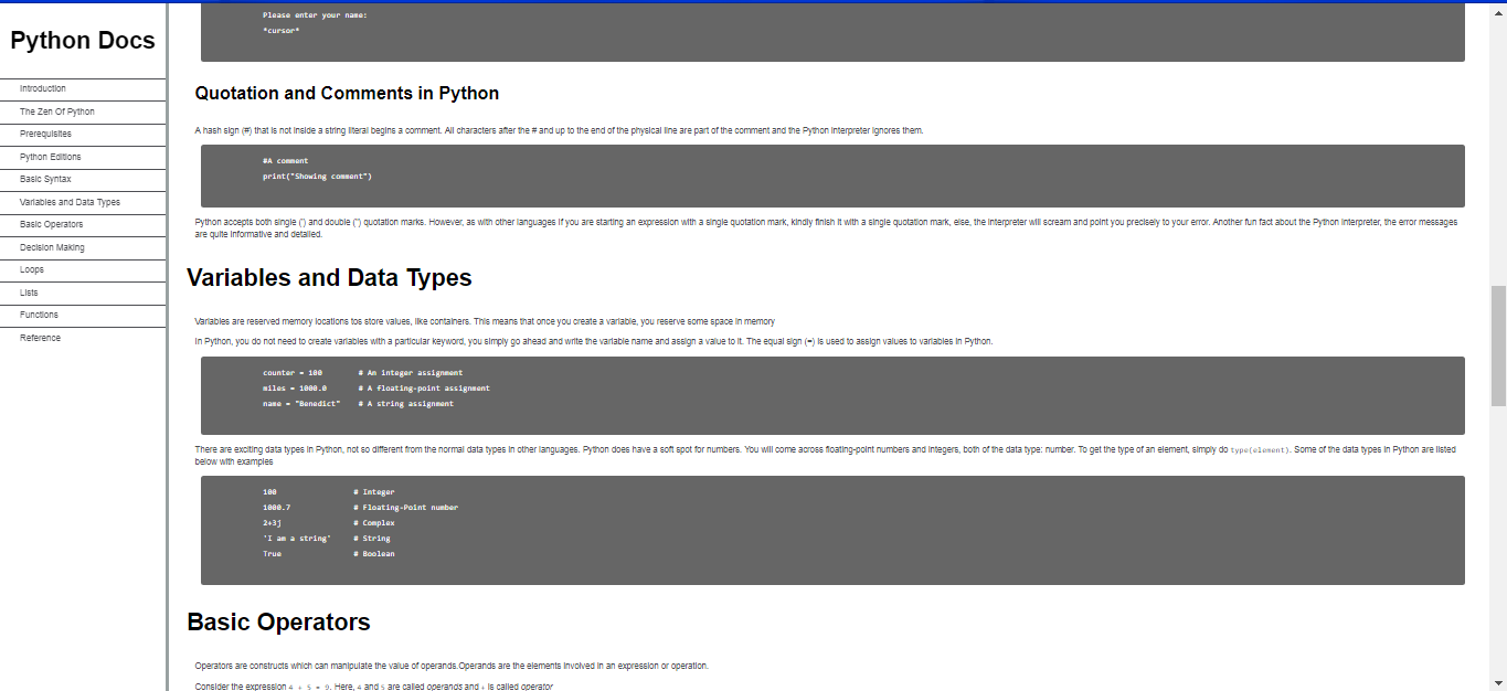 Python Docs Page
